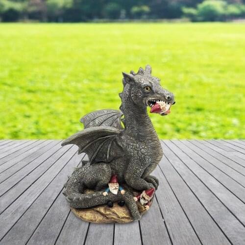 Dragon Eating Gnome Resin Statue Ornaments Cartoon Animal Sculpture Dragon Figurines Art Crafts Lawn Yard Garden Decoration