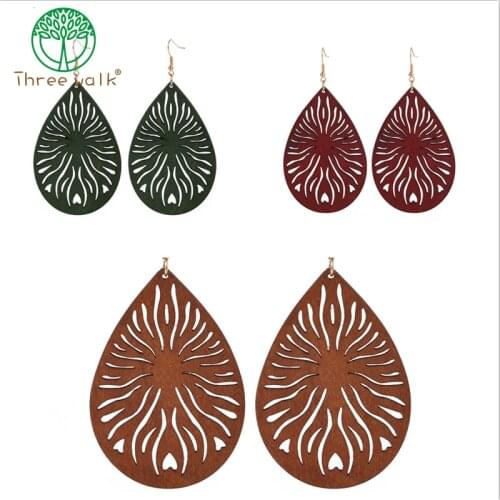 One Pairs Only Vintage Metal Tree With Stone Round Wooden Drop Earrings For Women Girl Bijoux Fashion Jewelry Wholesale