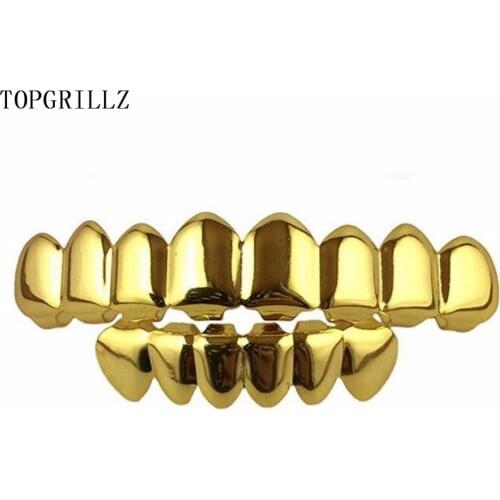 TOPGRILLZ 8 Teeth Rose GOLD PLANTING Top&Bottom Grillz Bling Mouth Teeth Caps Hip Hop Grillz Gold teeth Grills for Gift