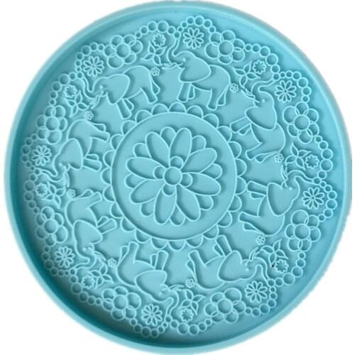 K3ND Diy Crystal Tea Tray Coaster Mold Mandala/Lucky Elephant Epoxy Resin Mold Suitable for Home Decoration Table Wine Tray