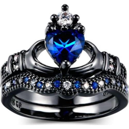 Ring Stainless Steel Black Mens Ring Blue Zircon Womens Ring Sets Valentines Day Wedding Bands