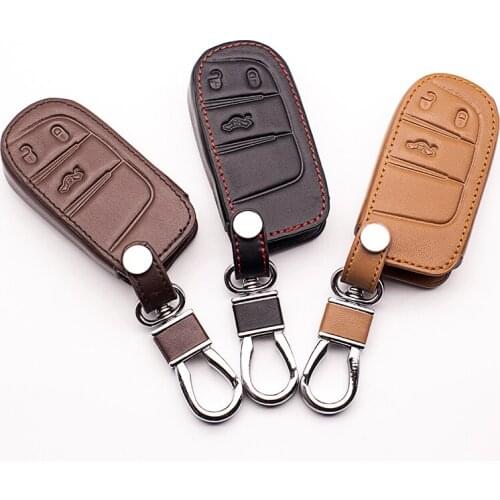 Leather Key Case Cover For Fiat / for Jeep Cherokee Compass Patriot Dodge Journey Chrysler 300C Car Key Chain For Jeep Key Fob