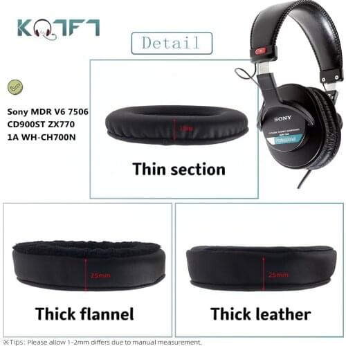 KQTFT 1 Pair of Velvet Replacement EarPads for Sony MDR V6 7506 CD900ST ZX770 1A WH-CH700N Headset Earmuff Cover Cushion Cups