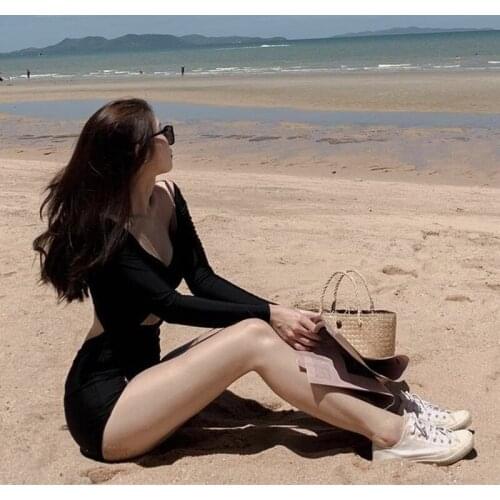 Swimwear Female Long Sleeve Bathers One Piece Swimsuit Cut Out Bathsuit Sport Bodysuit Push Up Monokini Pad Korea Design