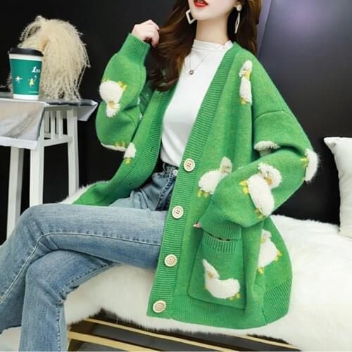 Lazy Cardigan Sweater Womens 2021 Spring Autumn New style Korean Fashion Loose All-Match Thicken Knitting Sweaters Coat Female