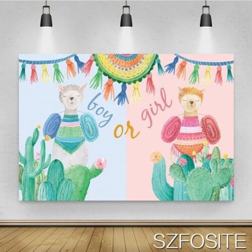 Cute Alpaca Cactus Picture Background Boy or Girl Party Pink Backdrop Photography Studio Photo Children Room Window Decoration