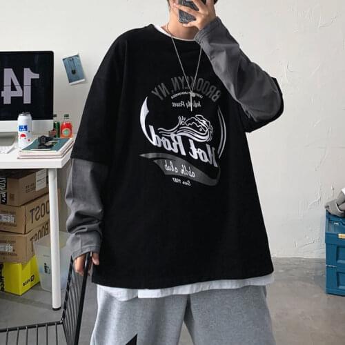 Autumn 2021 new trend print fake two loose mens tops