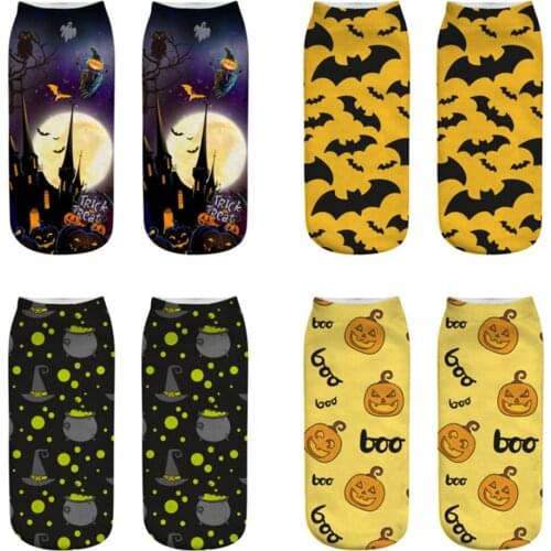 4 Pairs Socks Halloween Pumpkin Printed Straight Socks Unisex Middle Tube 3D Short Socks Cute Cartoon Street Wholesale Socks