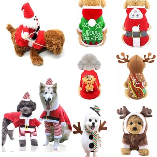 Pet Supplies Winter Christmas Clothing Cute Warm Print Christmas Tree Santa Claus Elk Snowflake Long Sleeve T-shirt Jacket