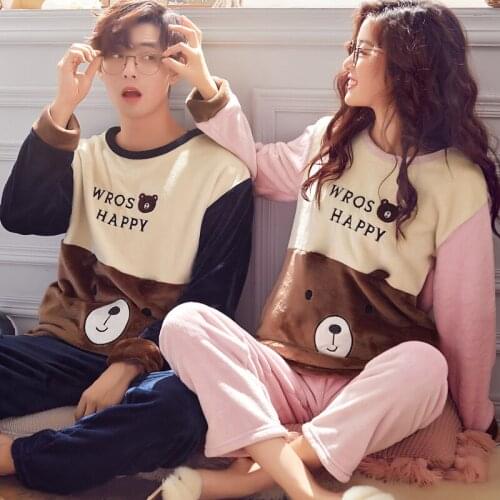 Lovers Pajamas Set Winter Thick Warm Flannel Pajama Sets Cartoon Bear Pyjamas Women Homewear Animal Sleepwear Male Pijama Hombre