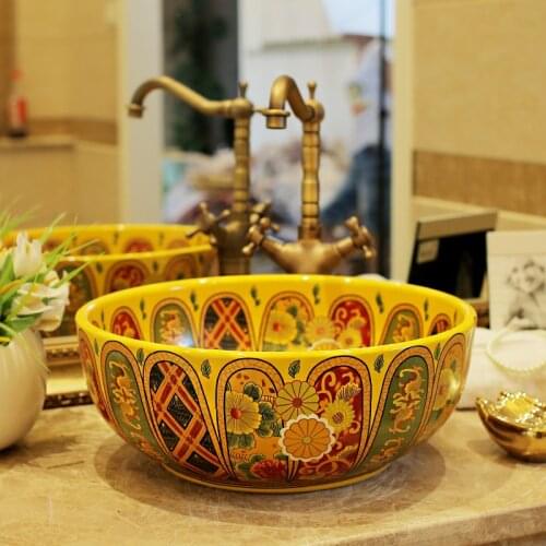 China Handmade Lavabo Washbasin Art wash basin Ceramic Counter Top Wash Basin Bathroom Sinks hand painted sink