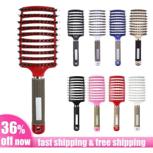 Hair Scalp Massage Comb Brushy Anti Klit Hairbrush Women Female Bristle&nylon Hairbrush Wet Curly Detangle Hair Brush For Salon