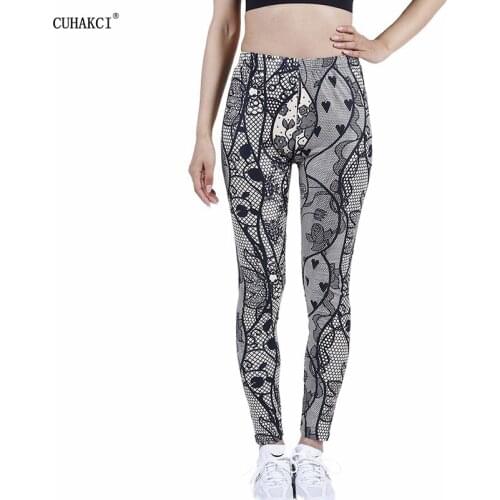 CUHAKCI Sexy Leggings Women Gray Love Circle Grid Printing Pants Bottom Hip-up Push Up Woman Clothes Fintess Leggins Workout