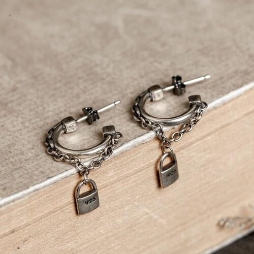 925 Sterling Silver Small Lock Stud Earrings Women Punk Earrings Vintage Party Wedding Jewelry Gifts for Girls Women Jewelry