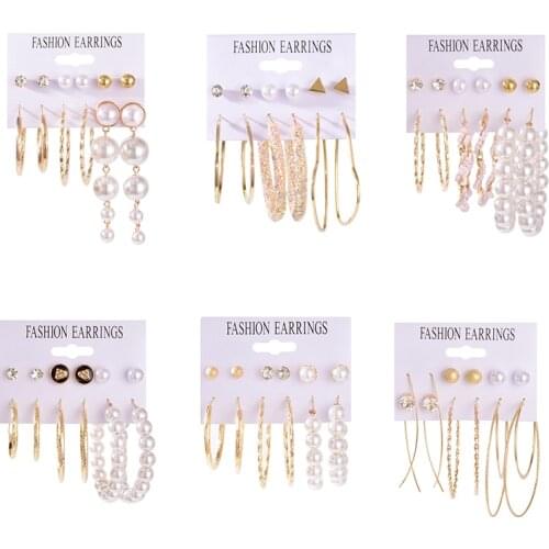 Hoop Earrings Earrings Set For Women 2021 Pendientes Mujer Fashion CircleTrendy Pearl Earring Charms orecchini donna cerchio