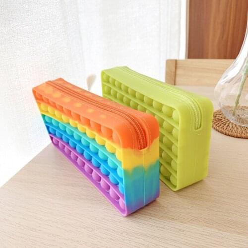 2021 New Pencil Case Bag Simple Version of Pure Color Plus Case Silicone Decompression Bubble Stationery Storage Bag