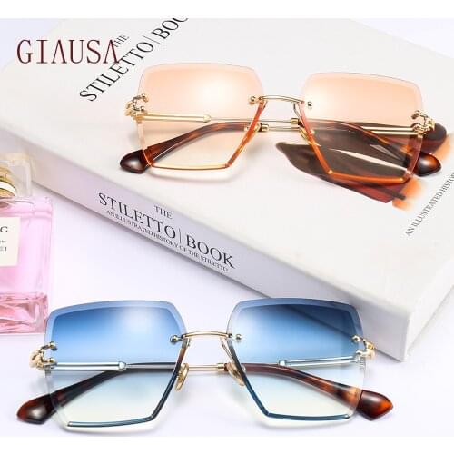 GIAUSA Frameless cut edge square Sunglasses gradient color Sunglasses 2021 new fashion European and American fashion glasses