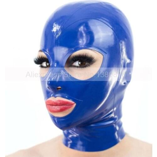 Dark Blue Sexy Latex Hoods Handmade Rubber Mask Hood Club Party Headwear S-LM235
