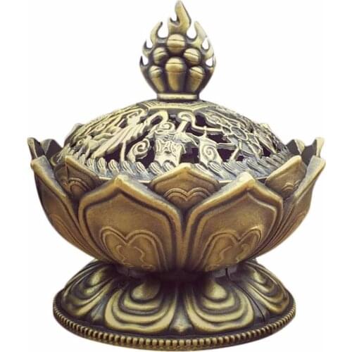 Holy Tibetan Lotus Designed Incense Burner Zinc Alloy Bronze Mini Incense Burner Incensory Metal Craft Home Decor 3 Colors