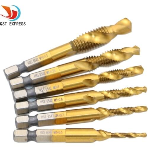Titanium M2 Hex Shank Hand Tap HSS Screw Spiral Point Thread Metric Plug Drill Bits M3 M4 M5 M6 M8 M10 fit Metal Steel