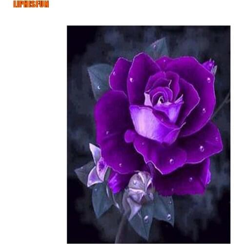 LIPHISFUN Handmade Cross Stitch Embroidery Diamond Painting Full Drill Home Decor Square/round Purple rose