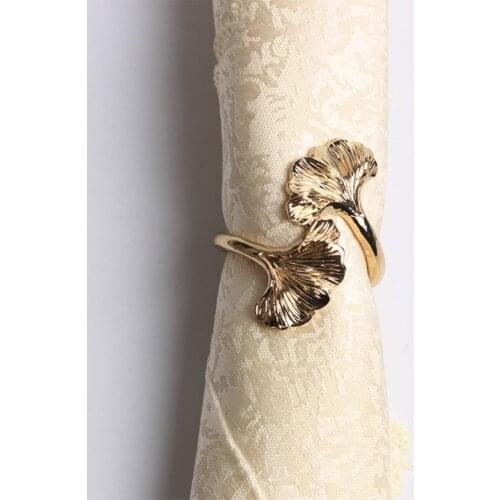 4 PCS Ginkgo Leaf Metal Napkin Ring ,Creative Rose Gold Color Napkin Buckle , for Home Dinning Room Hotel Table New Decor