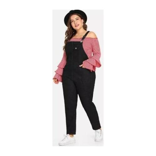 Women Overalls Jumpsuit Plus Size Black Casual Lady Playsuits Large Women Romper Overalls Backless Female Bodysuit LJ546