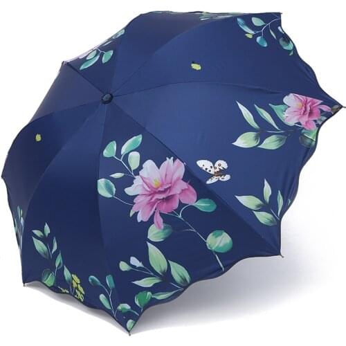 New Sunshade UV Protection Umbrella Female Three Foldable Mori Retro Printing Umbrella Dual-Use Protable Mini Umbrella
