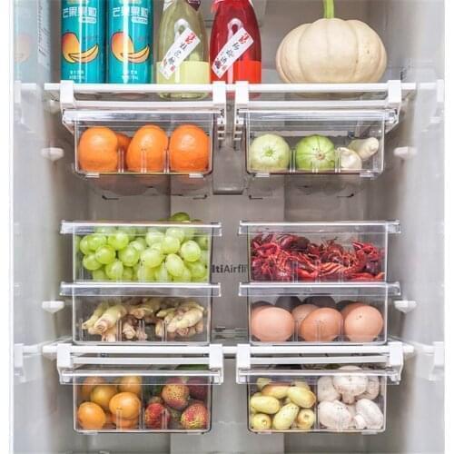 1/4/8 Compartment PET Refrigerator Drawer Organizer Bin Transparent Fridge Storage Bin Containers For Pantry Freezer Home Stuff