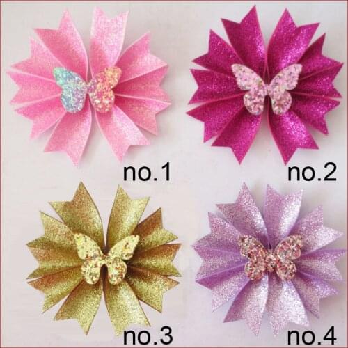 100 Girl 3.5" Gold Granule Fairy Hair Bow Clip Crown Heart Star Butterfly Baby