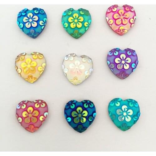 60pcs AB Resin 12mm Heart shape flower FlatBack Scrapbook rhinestone Ornaments DIY Wedding appliques craft SC18*2