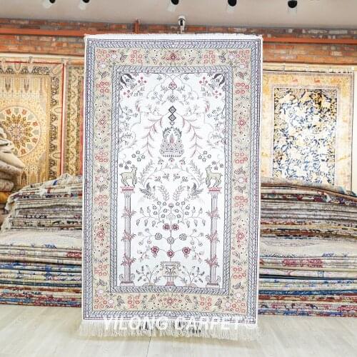 YILONG 3'x5' handknotted white and yellow silk handmade persian rug store (YHW340B3x5)