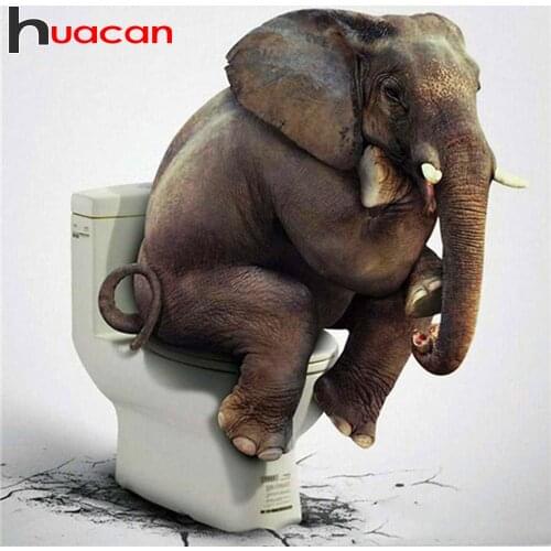 Huacan DIY 5D Diamond Embroidery Cross Stitch Elephant Toilet Diamond Painting Full Square/Round Mosaic Animal Modular Picture