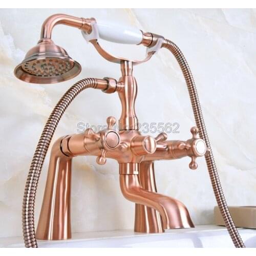 Antique Red Copper Bath Tub Faucet W/ Hand Shower Sprayer Clawfoot Mixer Tap lna160