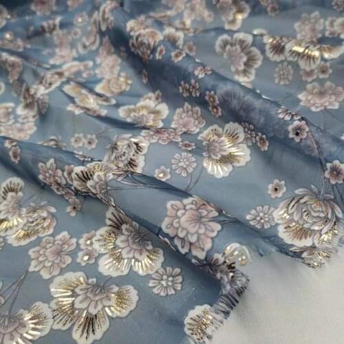 Shiny Dress Bronzing Chiffon Fabric Bling Flower Costume Material DIY Craft Accessory