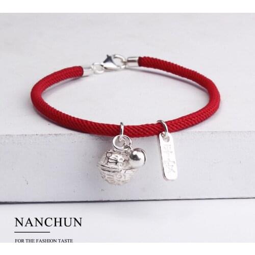 Bohemian Style Wealthy And Safe Sterling Silver Red Rope Ethnic Wind Palace Bell Bracelet Simple Nanchun Jewelry Multi-l
