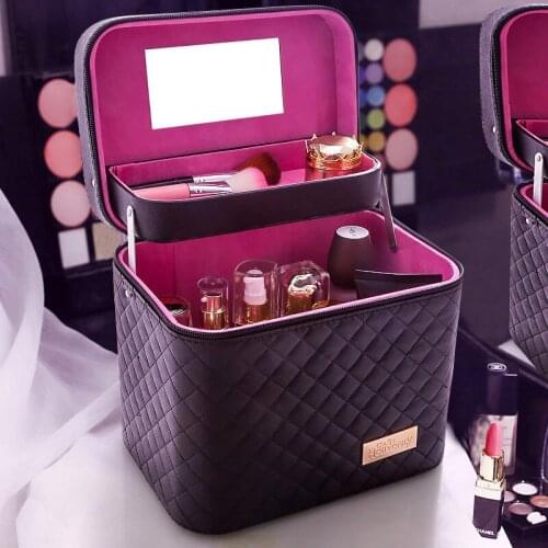 Large Leather Cosmetic Bag, Multifunctional Jewelry and Makeup Tool Storage Portable Portable Multi-layer Cosmetic Storage Box