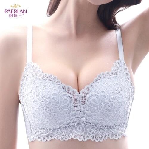 PAERLAN Wire Free Lace Floral Push Up bow-knot Bra Sexy 3/4 cup Back Closure Adjustable Underwear Women