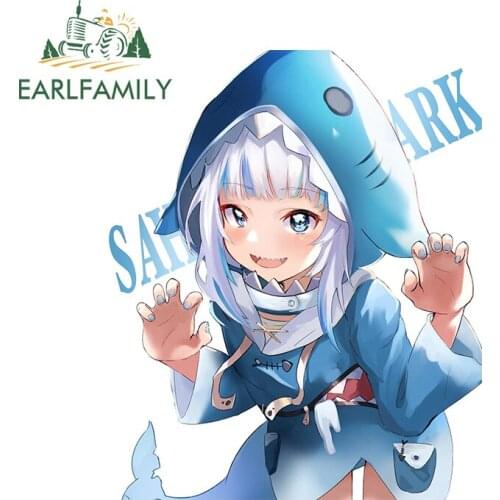 EARLFAMILY 13cm x 10.9cm for Gawr Gura Fine SUV Car Stickers JDM Accessories Fashion Waterproof Scratch-proof Window Decal