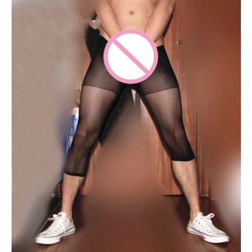 Hot Sexy Mens Elastic Soft Shorts Transparent Stockings Sexy Men Sheer See Through Mens Pantyhose