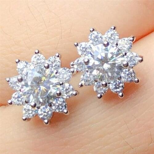 Huitan Dainty Womens Stud Earrings Flower Shaped Design with Shiny Crystal Cubic Zirconia Delicate Girl Earrings Trendy Jewelry