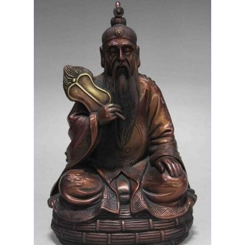 China Folk Taoism Red Copper Bronze Taoism Too on the old monarch Buddha Statue