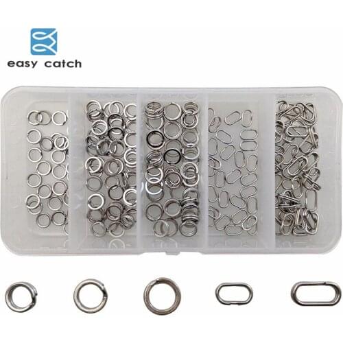 Easy Catch 200pcs Stainless Steel Fishing lures Split Rings Round Oval Split Rings For Fishing Swivel Snap Fishing Ring Set Box