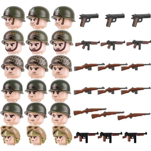 WW2 US Army Officers Soldiers Building Blocks Military Weapon Accessories Vest Gun M1911 Thompson Garland M1 Bricks Toys D282