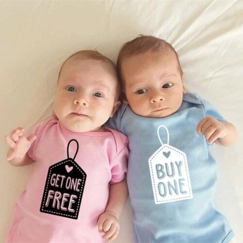 Get One Free Buy One Letter Print Twins Baby Bodysuits Summer 100% Cotton Top Fashion Rompers Best Gifts For Newborn Baby