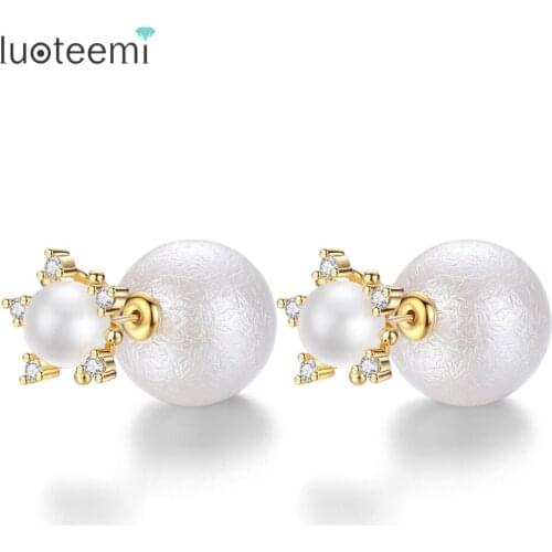 LUOTEEMI Brand Fashion 4-Color Optional Ball Design Stud Earrings For Women Imitation Pearl Flower Statement Cute Daily Jewelry
