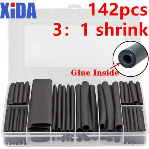 142pcs 3 times shrinkage black environmental protection heat shrinkable tube set 3:1 heat shrinkable tube combination