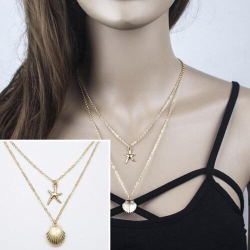 Bohemian Multi Layered Crescent shell Necklace for Women Fashion Geometric Necklace Women Choker 2021 Jewelry New