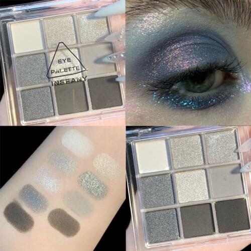 9 Color Grey Black Smokey Eyeshadow Palette Waterproof Glitter Matte Eye Shadow Powder Makeup Pallete Pigment Beauty Cosmetic