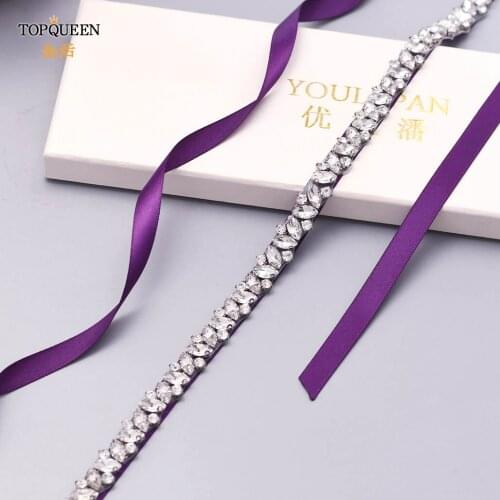 TOPQUEEN S404 Bridal Belt Thin Rhinestones Trim Applique White Bridal Belts Diamond Belts for Women Bridal Wedding Sash Belt